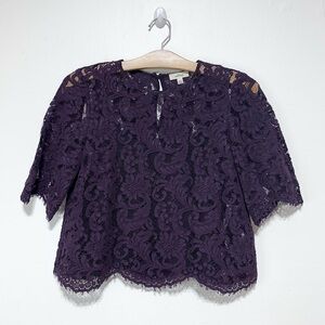 Aritzia Wilfred Purple Lace Boxy Blouse with Keyhole Size XXS